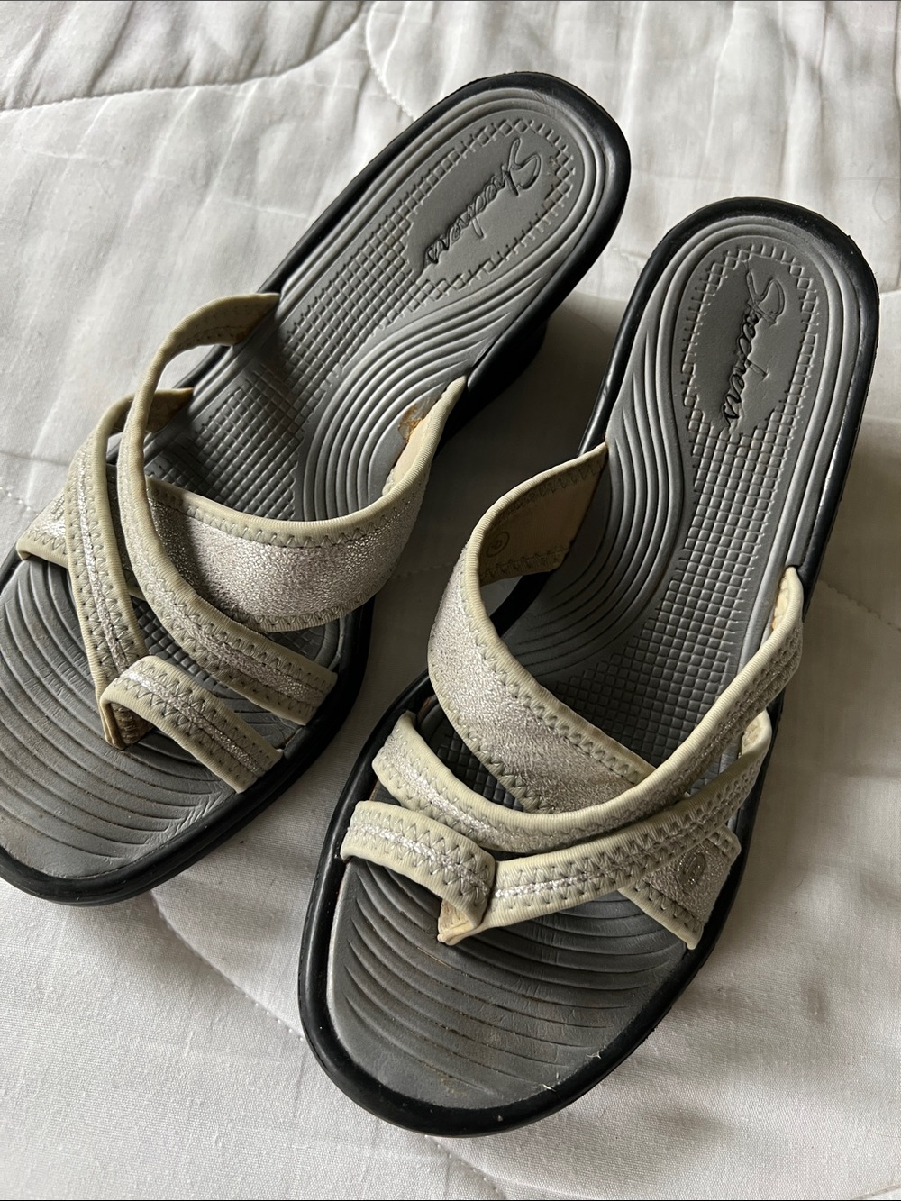 Skechers Women's Gray Footbed Strappy Slide Sandals